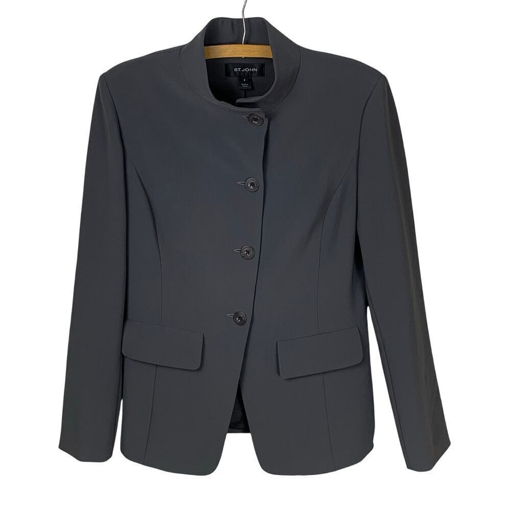 St. John Grey High Neck Luxury Workwear Capsule Jacket Size 8 Professional